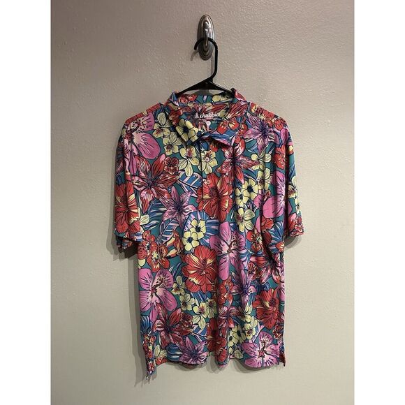Chubbies Mens Large Floral Hawaiian Golf Polo Shirt Multicolor - Picture 1 of 7